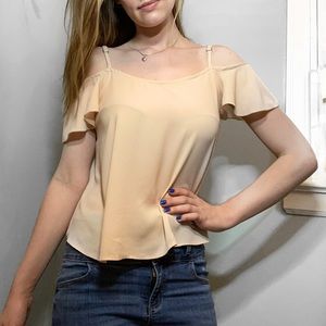 DON’T ASK WHY cold shoulder short sleeve top nude peach size medium